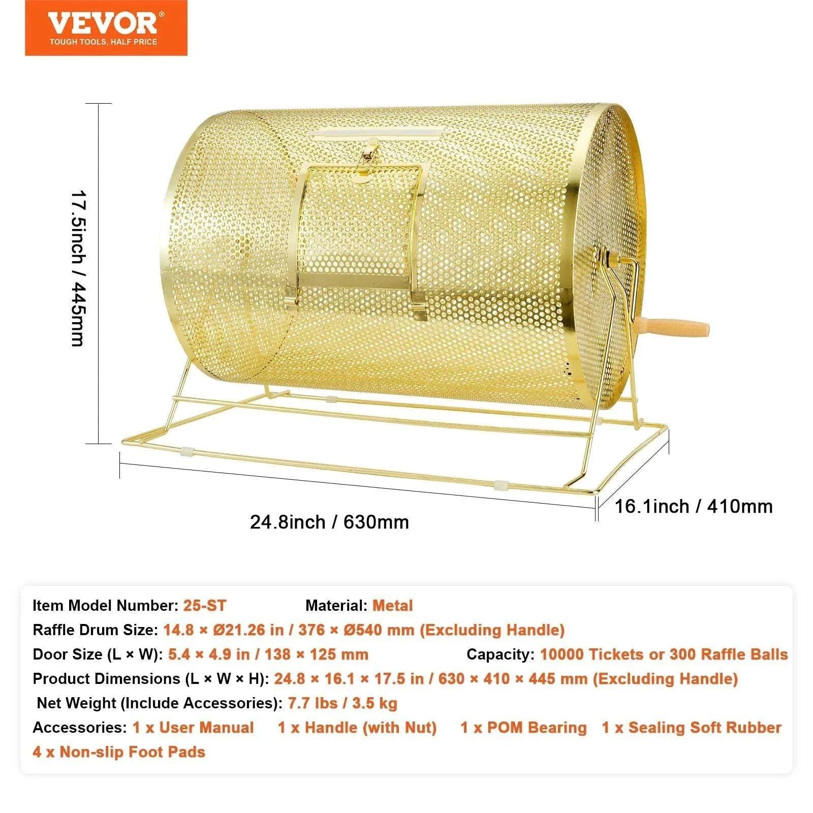 Raffle Drum Spinning Cage with Large Capacity for Events & Drawings-Metal 16 inch / United States