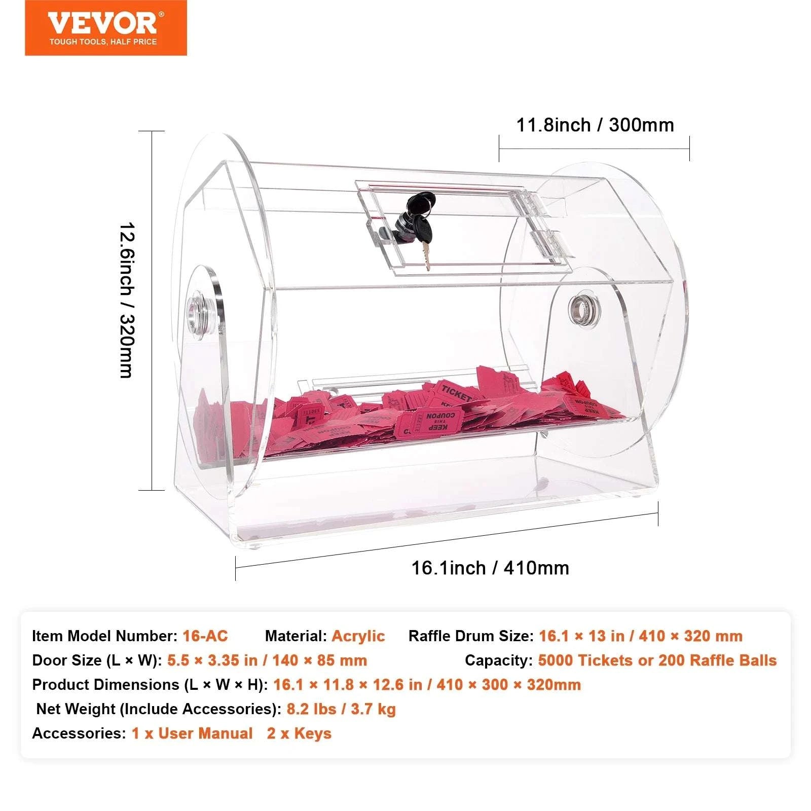 Raffle Drum Spinning Cage with Large Capacity for Events & Drawings-Metal 16 inch / United States