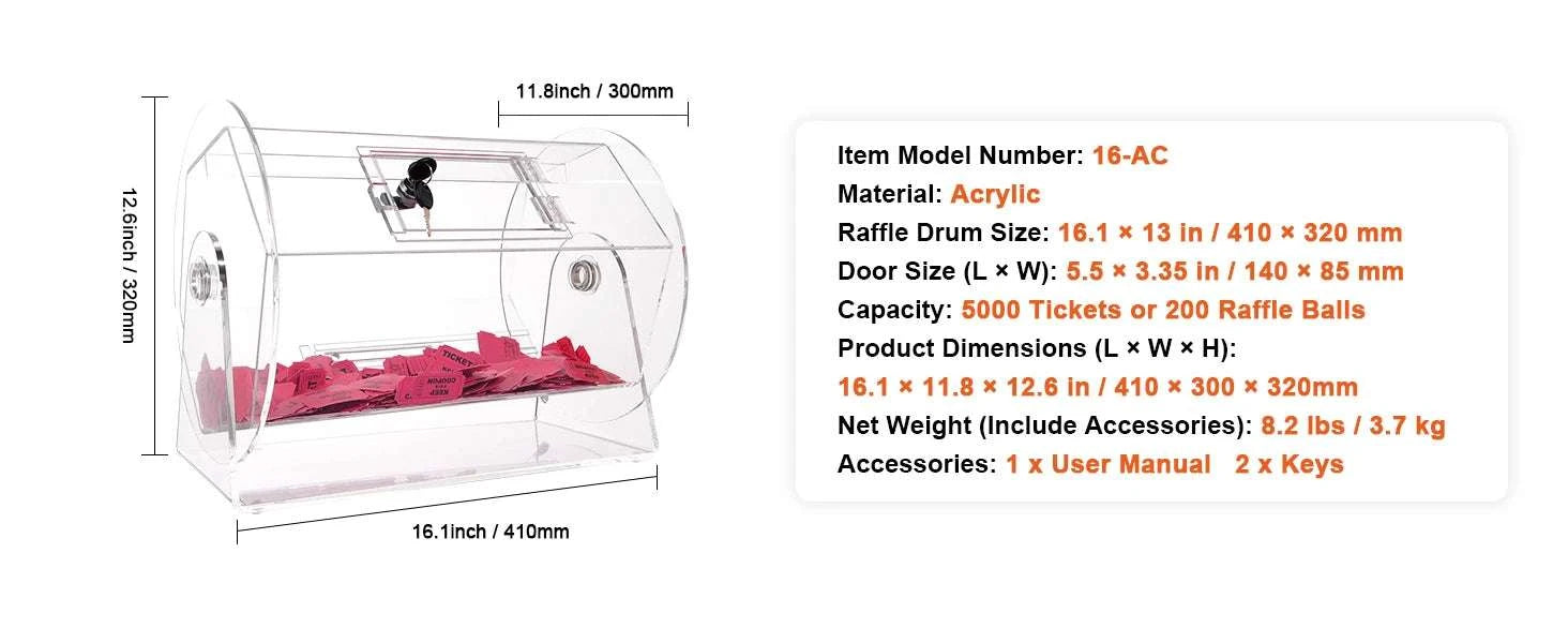 Raffle Drum Spinning Cage with Large Capacity for Events & Drawings-Metal 16 inch / United States