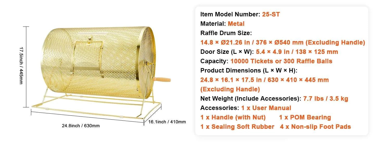 Raffle Drum Spinning Cage with Large Capacity for Events & Drawings-Metal 16 inch / United States