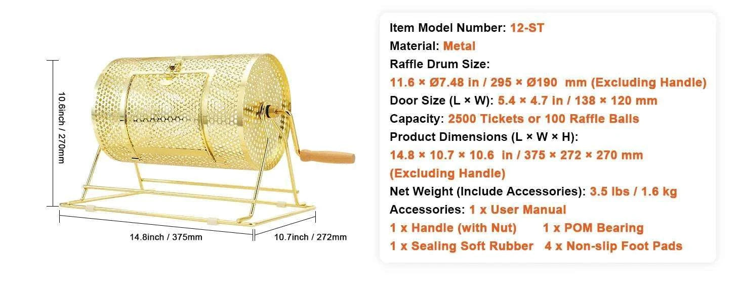 Raffle Drum Spinning Cage with Large Capacity for Events & Drawings-Metal 16 inch / United States