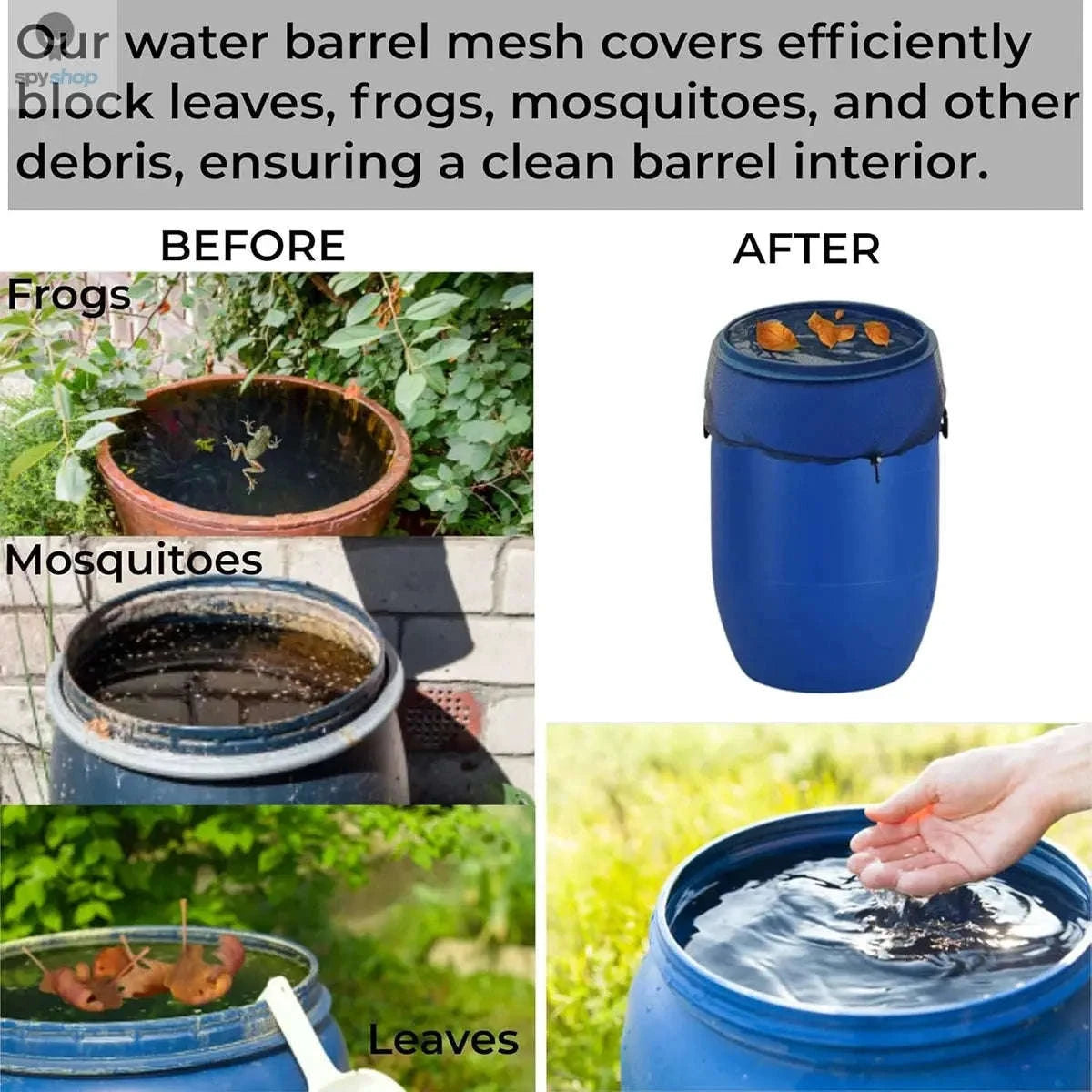 Rain Barrel Cover Mesh with Drawstring Protection-black