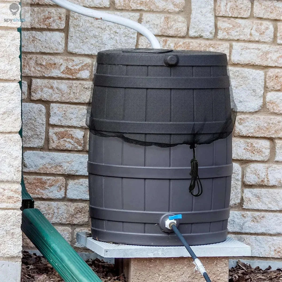 Rain Barrel Cover Mesh with Drawstring Protection-black