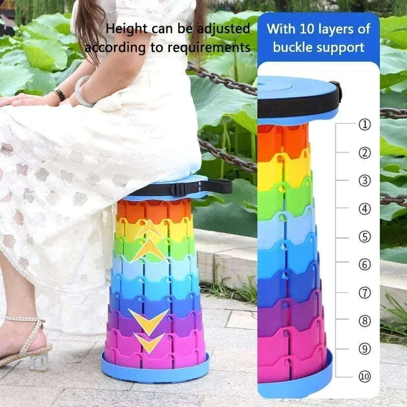 Rainbow Retractable Folding Travel Stool for Instant Sit-Anywhere Comfort-black / China Mainland