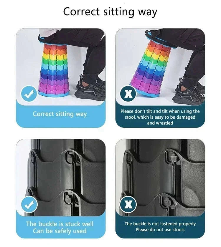 Rainbow Retractable Folding Travel Stool for Instant Sit-Anywhere Comfort-black / China Mainland