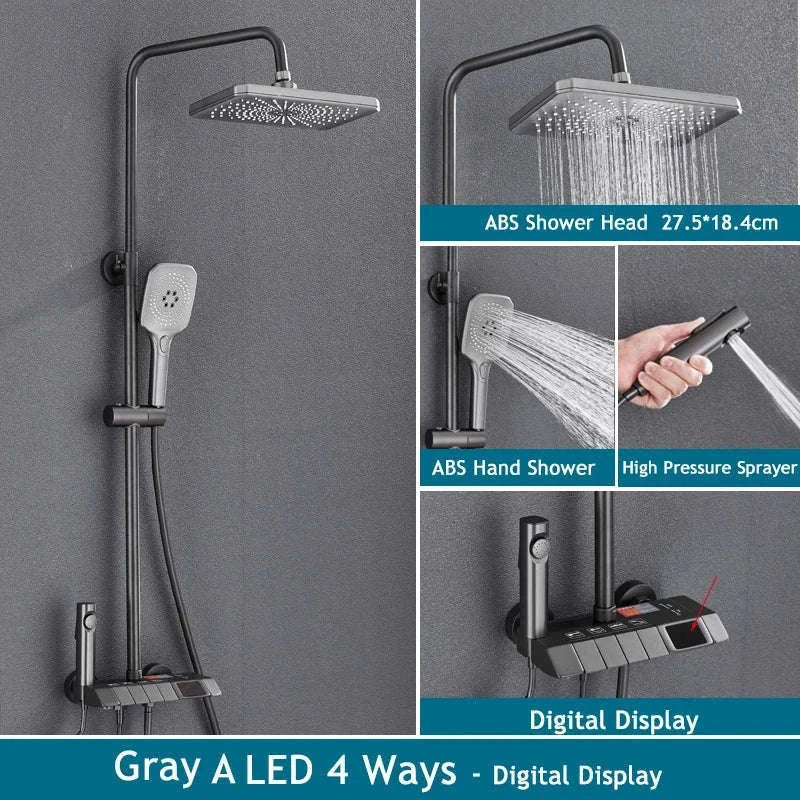 Rainfall Bathroom Shower System Set with Digital Display-White-With Display / Russian Federation