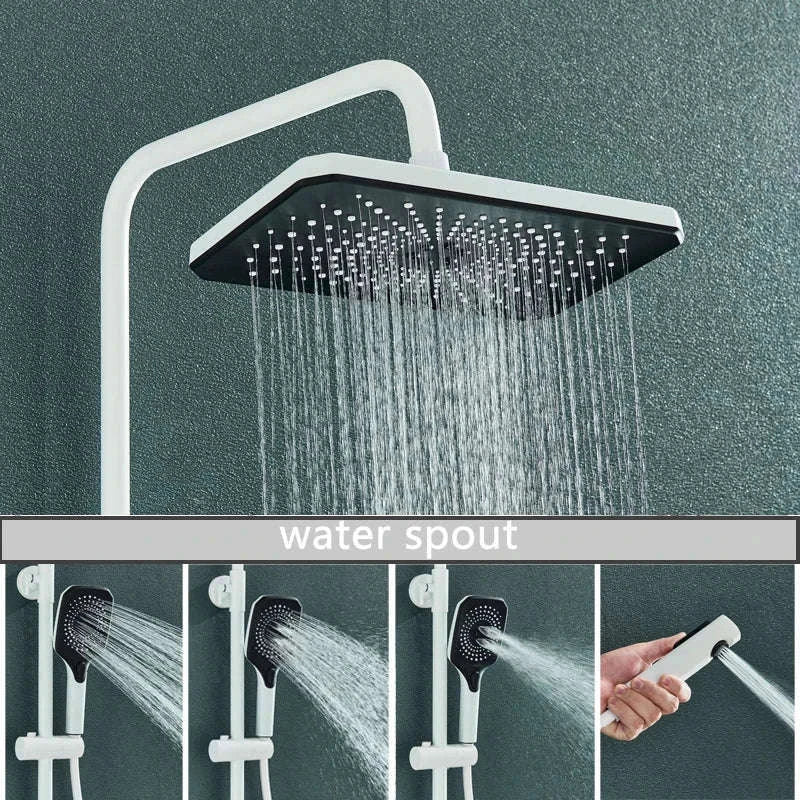 Rainfall Bathroom Shower System Set with Digital Display-White-With Display / Russian Federation