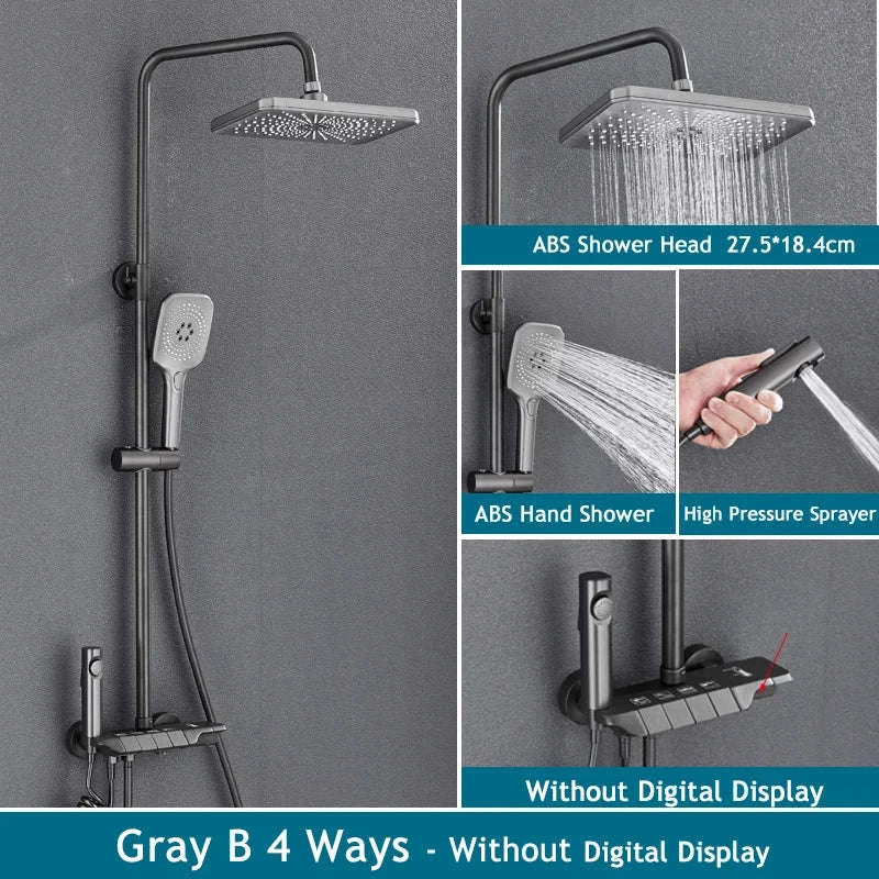 Rainfall Bathroom Shower System Set with Digital Display-White-With Display / Russian Federation