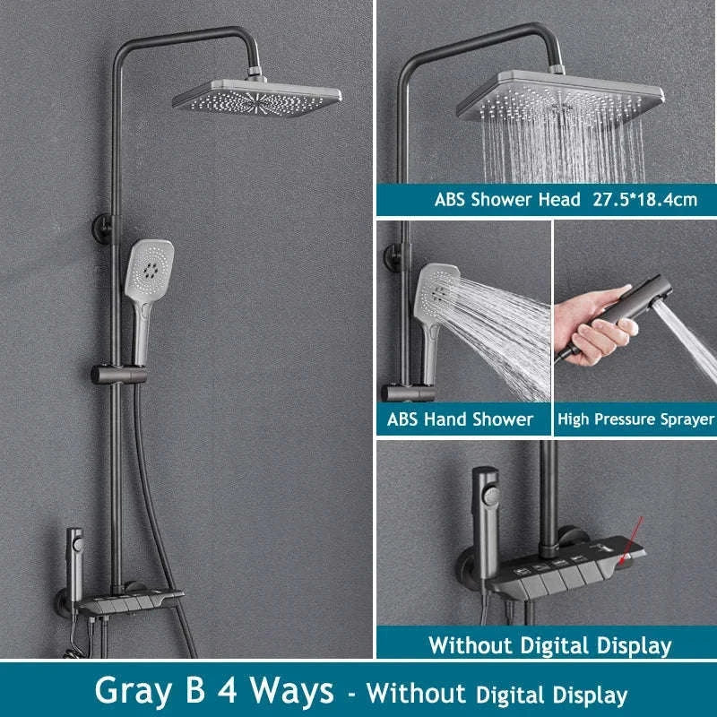 Rainfall Bathroom Shower System Set with Digital Display-White-With Display / Russian Federation