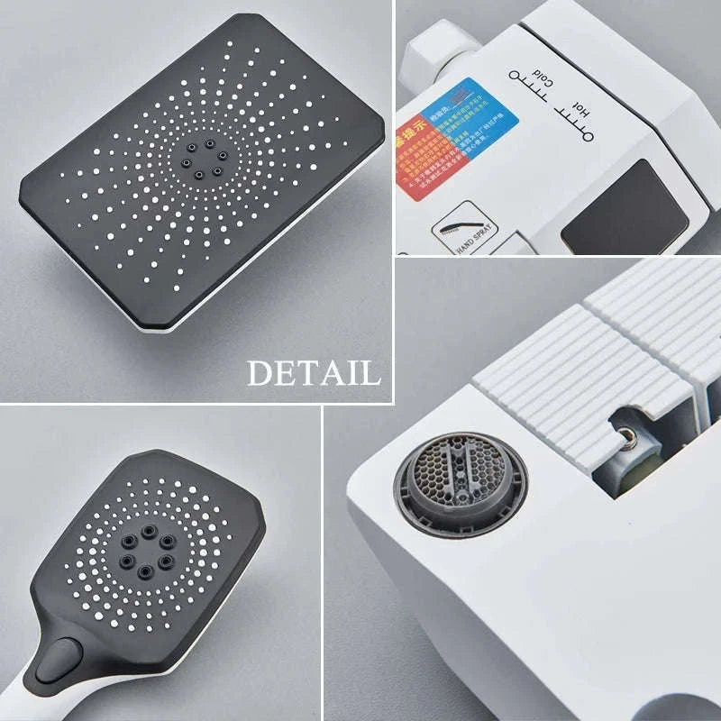 Rainfall Bathroom Shower System Set with Digital Display-White-With Display / Russian Federation