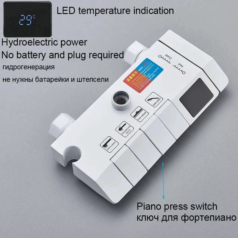 Rainfall Bathroom Shower System Set with Digital Display-White-With Display / Russian Federation