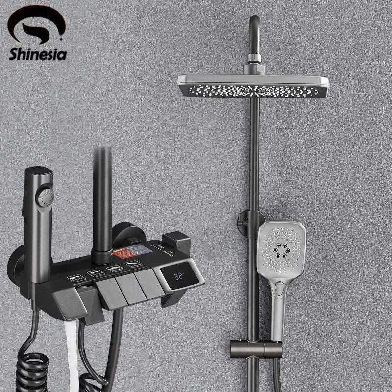 Rainfall Bathroom Shower System Set with Digital Display-White-With Display / Russian Federation