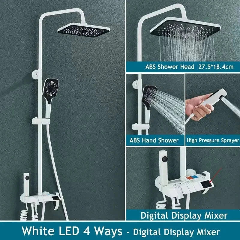 Rainfall Bathroom Shower System Set with Digital Display-White-With Display / Russian Federation