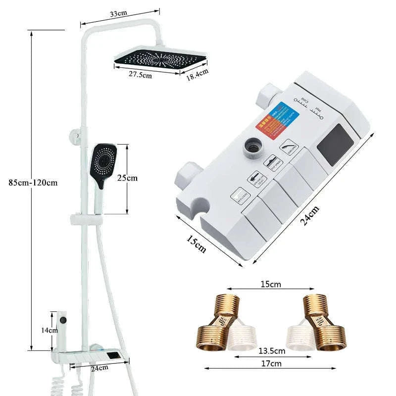 Rainfall Bathroom Shower System Set with Digital Display-White-With Display / Russian Federation