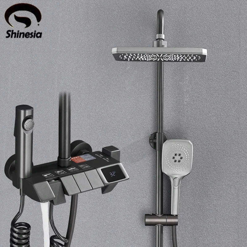 Rainfall Bathroom Shower System Set with Digital Display-White-With Display / Russian Federation