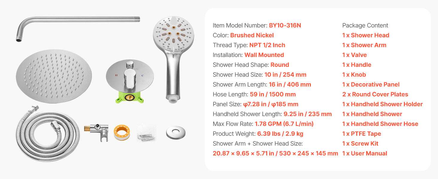 Rainfall Shower System with 10-Inch Head & Handheld Spray Set-Brushed Nickel10Inch / United States