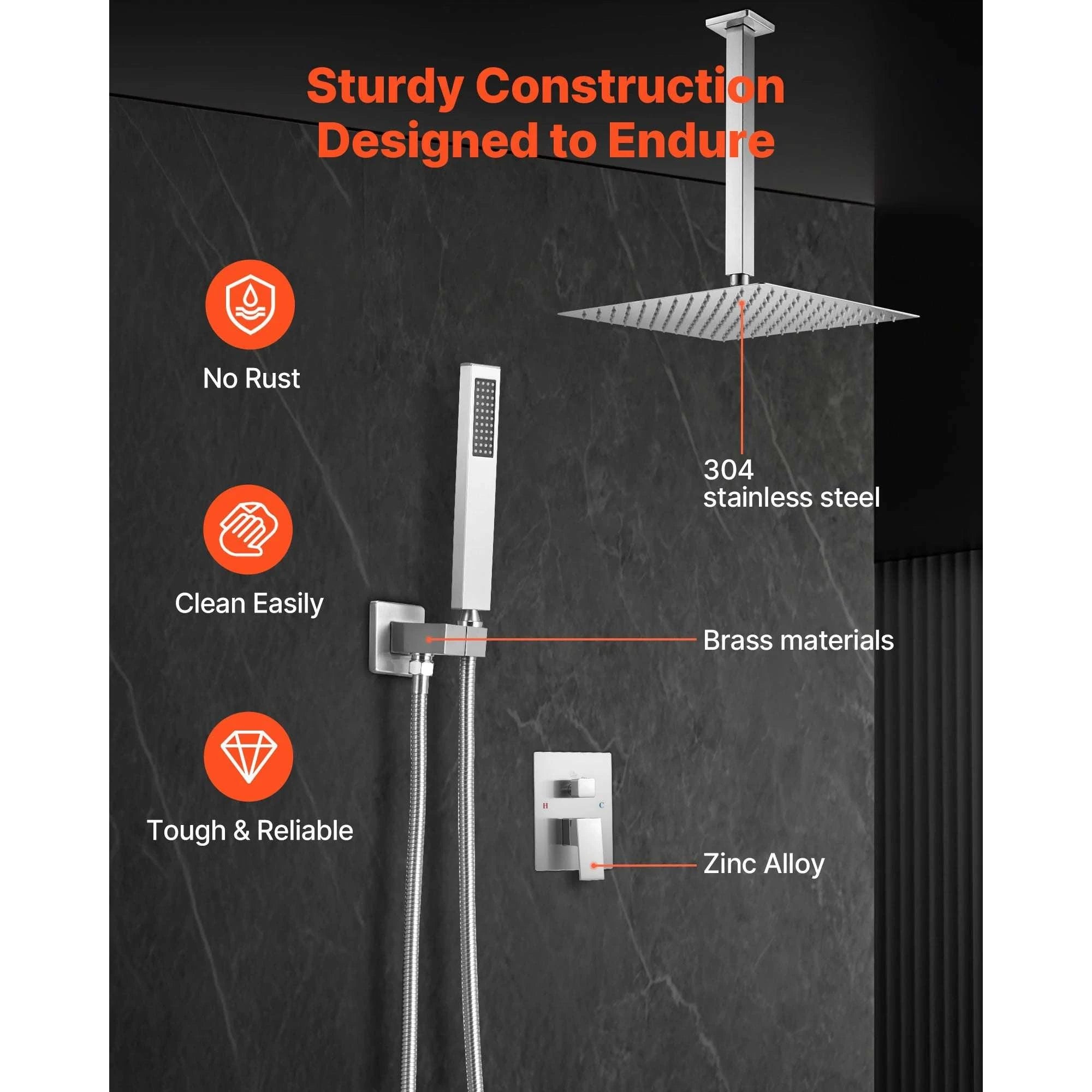 Rainfall Shower System with Ceiling Mount Head & Handheld Set-10in Matte Black / United States