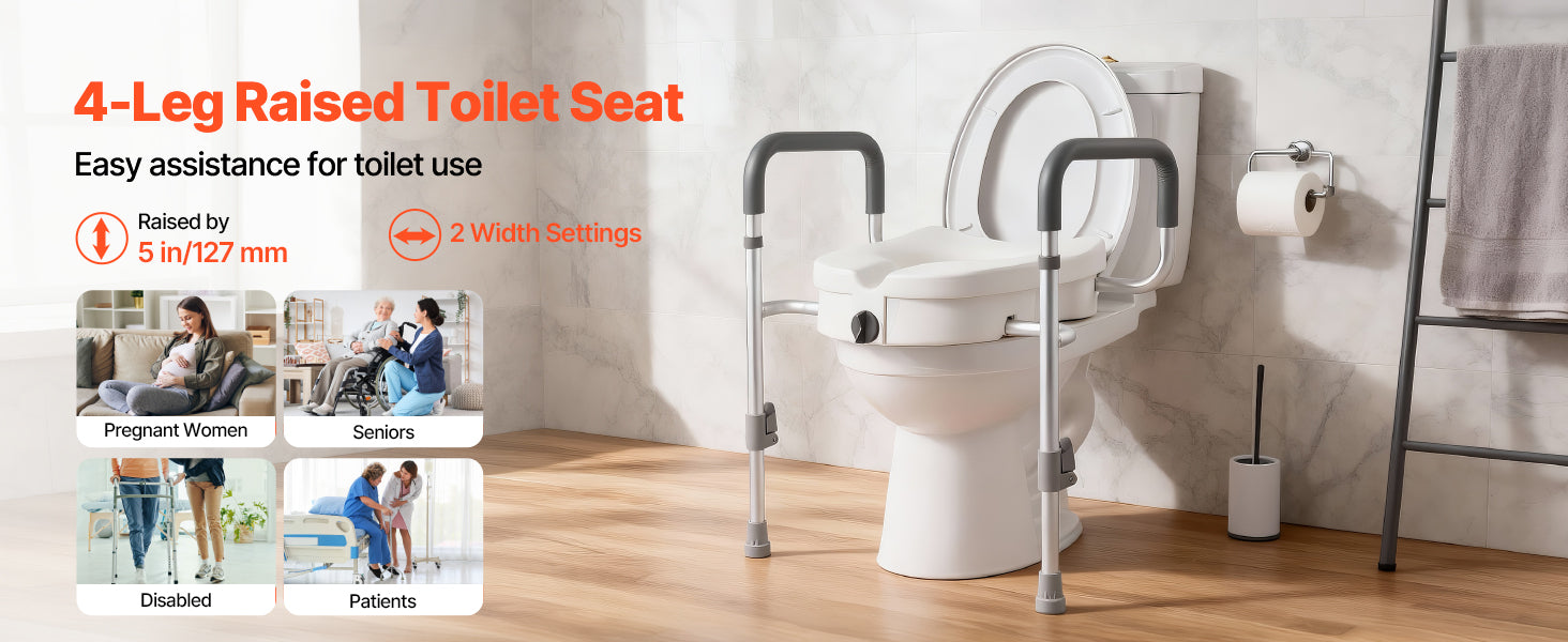 SucceBuy verhoogd toiletzitting met armleuningen, verstelbaar, draagvermogen 350 lbs, 5 inch hefhoogte met handgrepen voor senioren, ouderen en gehandicapten
