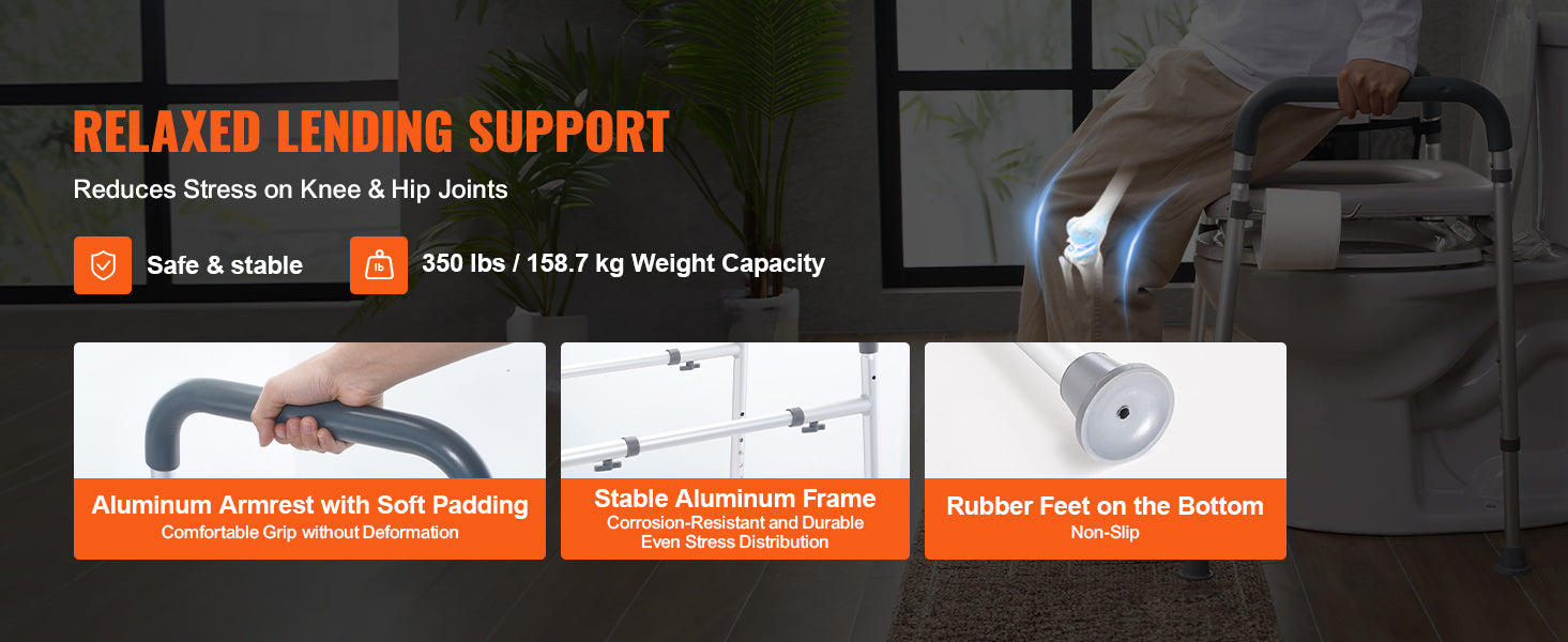 Adjustable Raised Toilet Seat with Padded Cushion & 350lb Support