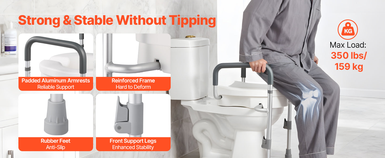 SucceBuy verhoogd toiletzitting met armleuningen, verstelbaar, draagvermogen 350 lbs, 5 inch hefhoogte met handgrepen voor senioren, ouderen en gehandicapten