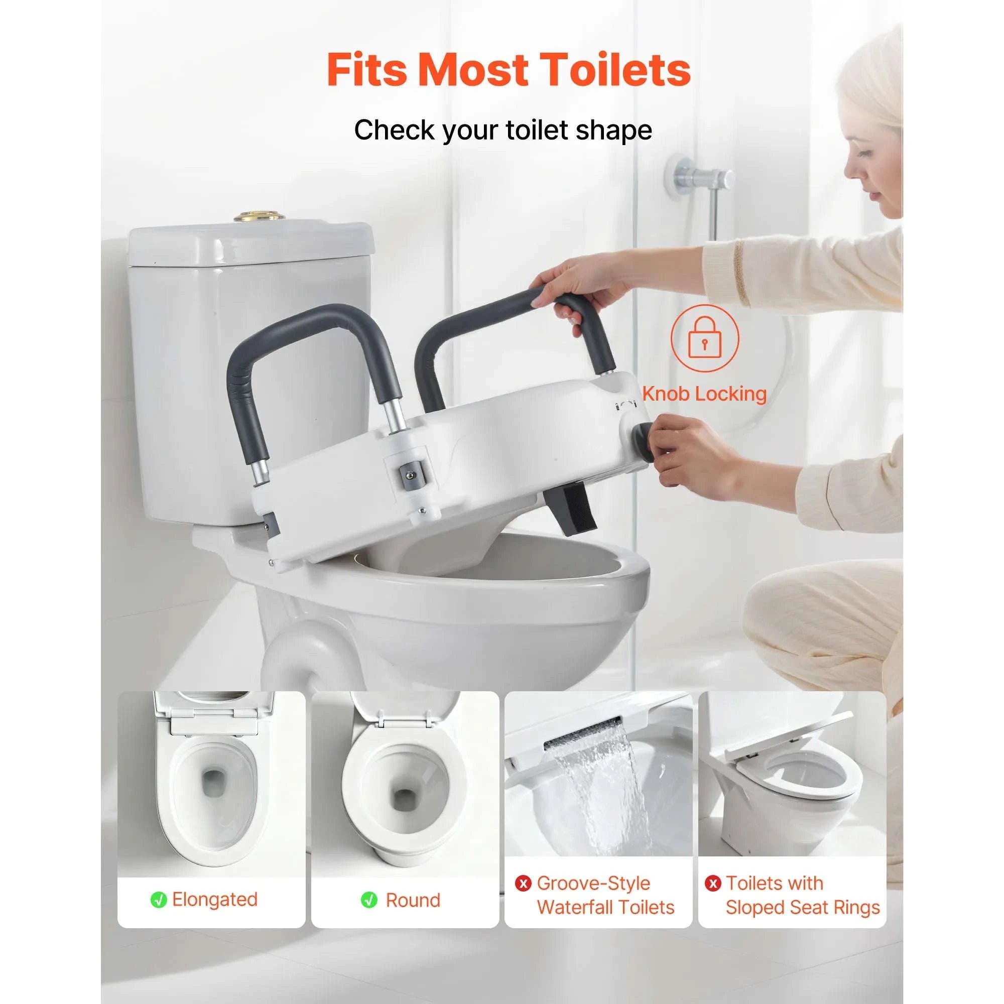 Raised Toilet Seat with 5-Inch Lift and Armrests for Safe Support-With Arms / United States