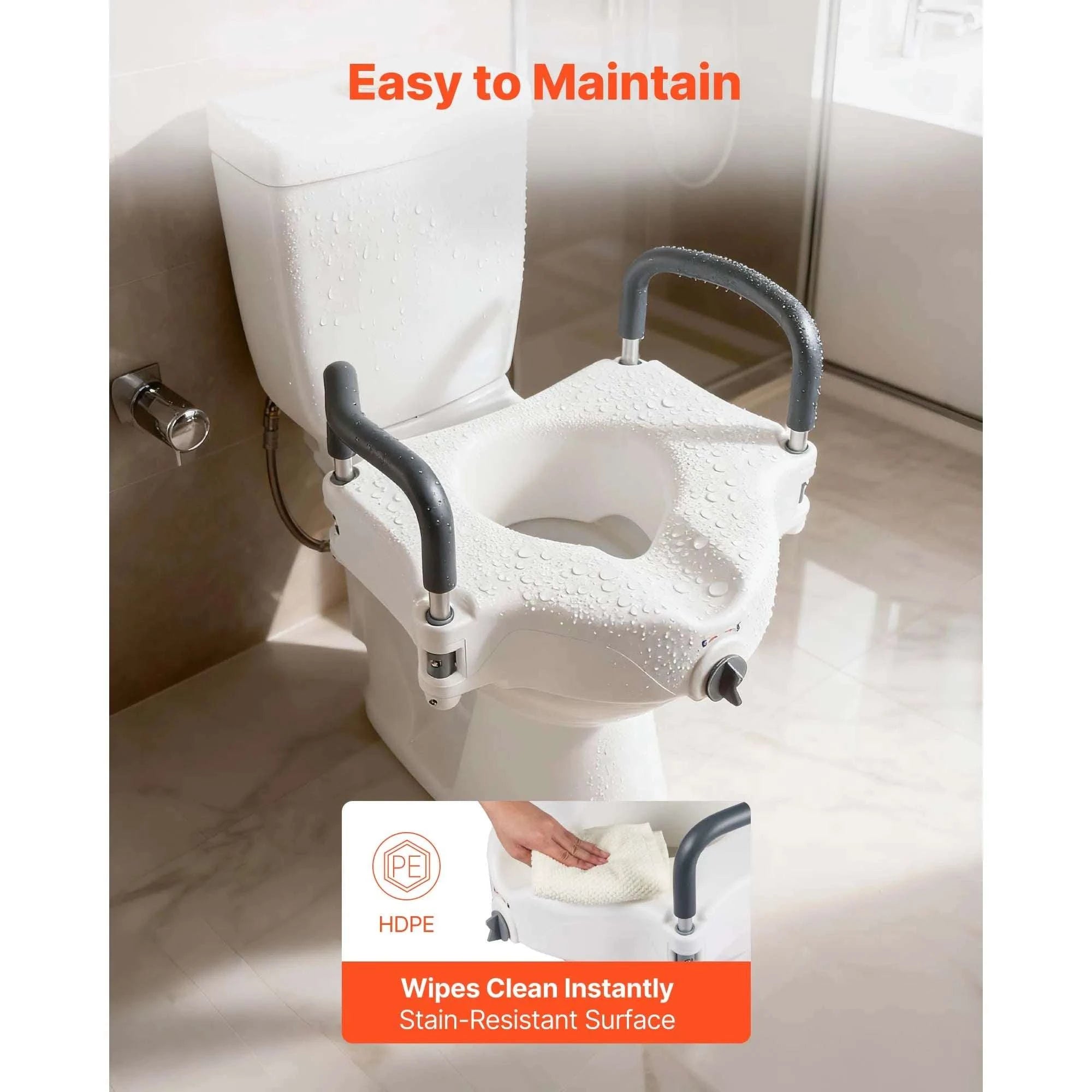 Raised Toilet Seat with 5-Inch Lift and Armrests for Safe Support-With Arms / United States