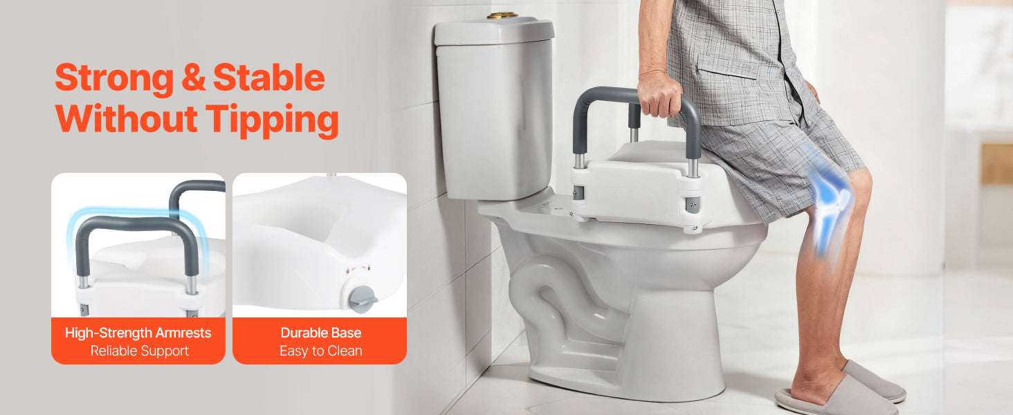 Raised Toilet Seat with 5-Inch Lift and Armrests for Safe Support-With Arms / United States