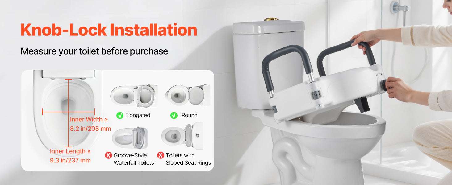 Raised Toilet Seat with 5-Inch Lift and Armrests for Safe Support-With Arms / United States