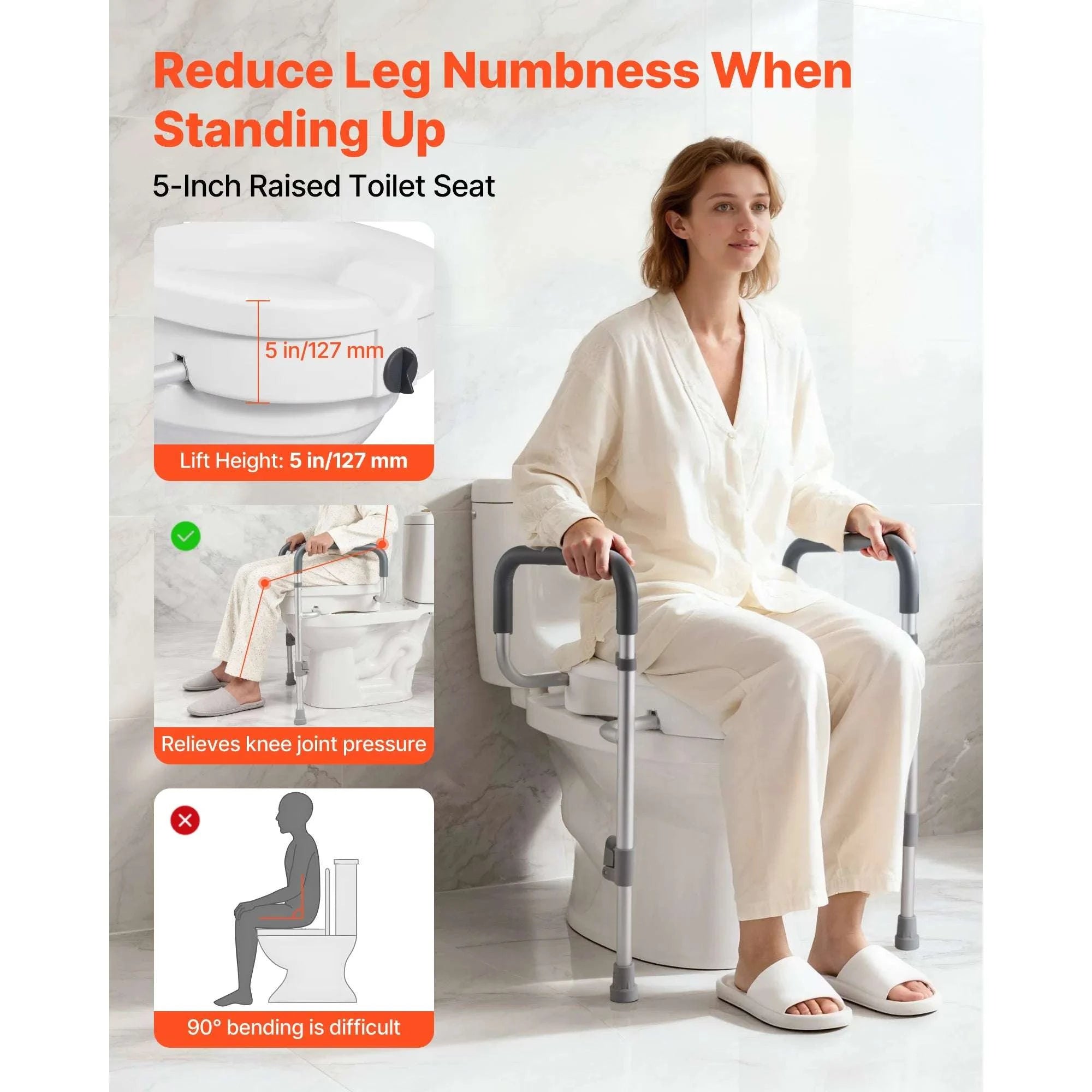 Raised Toilet Seat with Arms, 5" Lift, 350 lb Capacity-17.1 x 15.6 x 7.1 in / United States