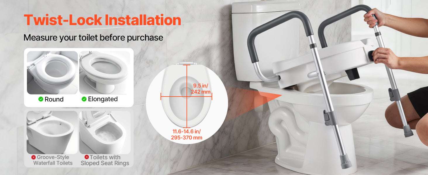 Raised Toilet Seat with Arms, 5" Lift, 350 lb Capacity-17.1 x 15.6 x 7.1 in / United States