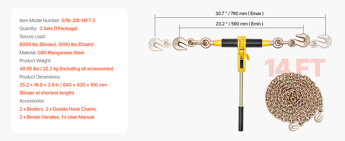Ratchet Chain Binder Set with G80 Chains for Heavy Load Securing