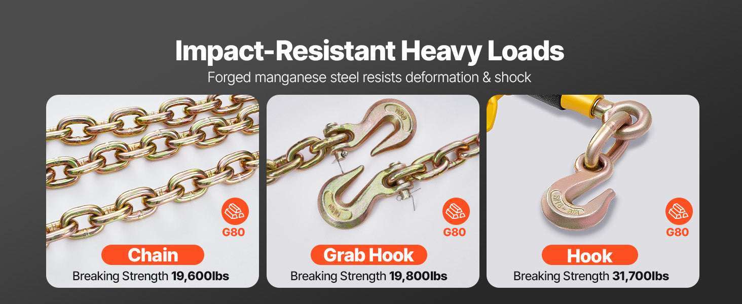 Ratchet Chain Binder Set with G80 Chains for Heavy Load Securing-14ft 4pcs / United States