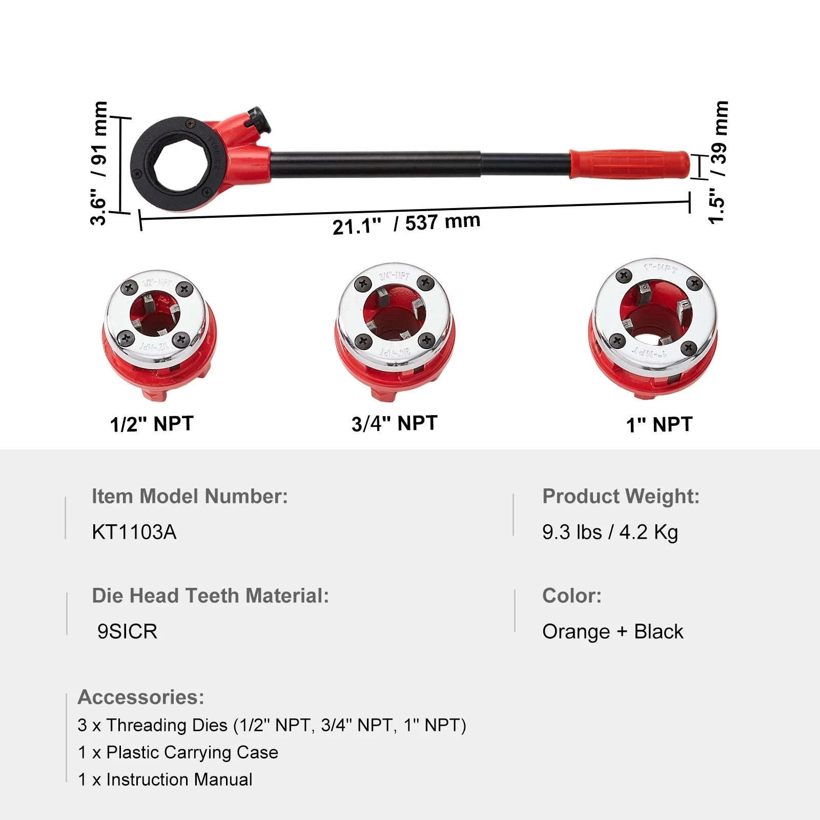 Ratchet Pipe Threader Set with 3 Dies for Copper Pipe-pipe threader / United States