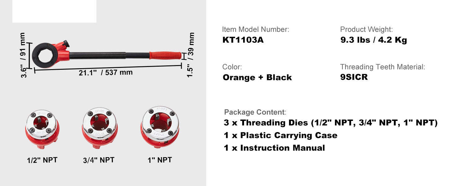 Ratchet Pipe Threader Set with 3 Dies for Copper Pipe-pipe threader / United States