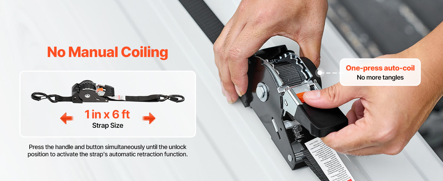 SucceBuy 4 Pack 1in x 6ft Retractable Ratchet Straps Tie Down Straps with S Hooks Tie Down Ratcheting for Moving Trailers