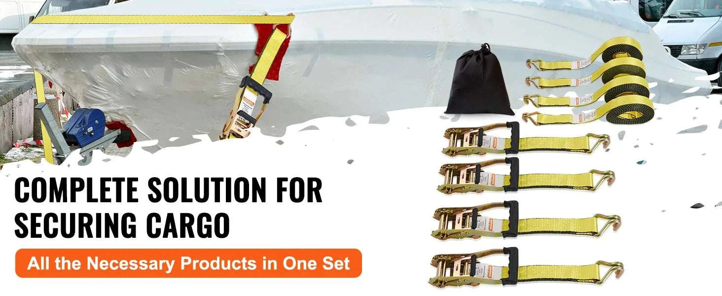 Ratchet Tie Down Straps 4-Pack 10000 lb Break Strength Double J Hooks-2 inx27ft 4 Pcs / United States