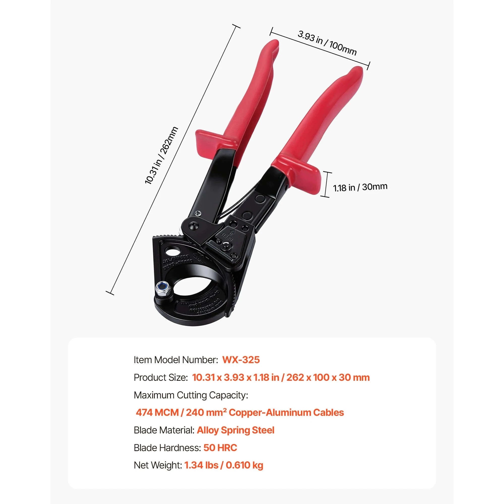 Ratcheting Cable Cutter with PVC-Coated Handles-23.5 cm H.Leverage / spain
