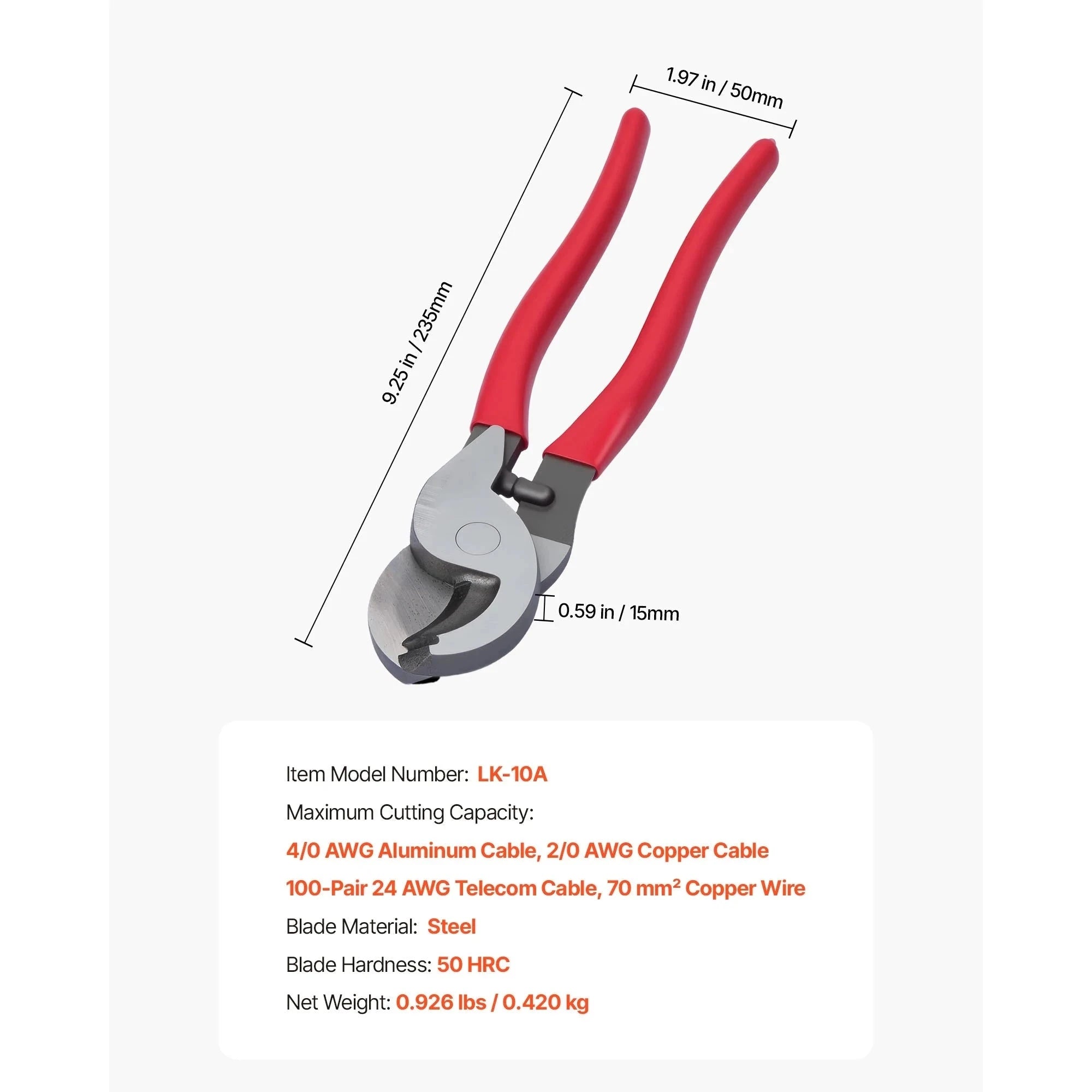 Ratcheting Cable Cutter with PVC-Coated Handles-23.5 cm H.Leverage / spain