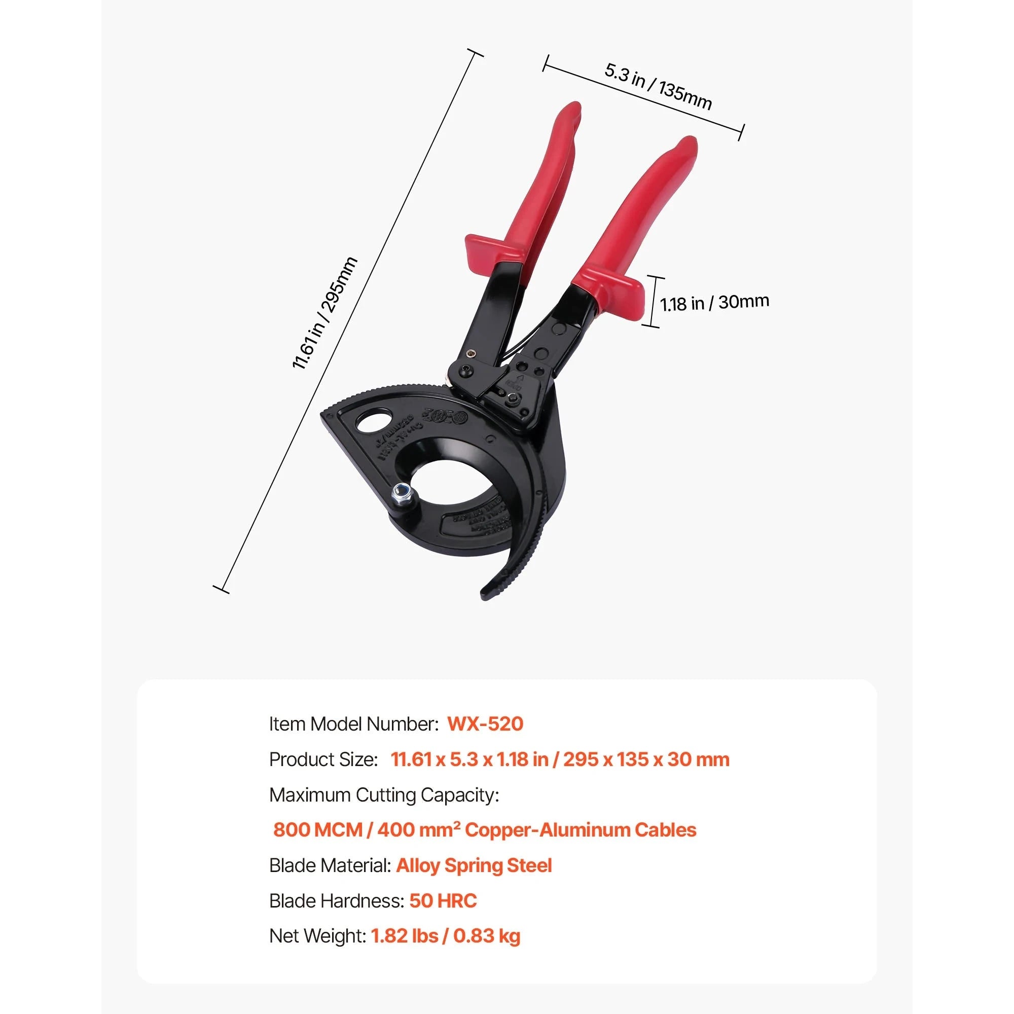 Ratcheting Cable Cutter with PVC-Coated Handles-23.5 cm H.Leverage / spain