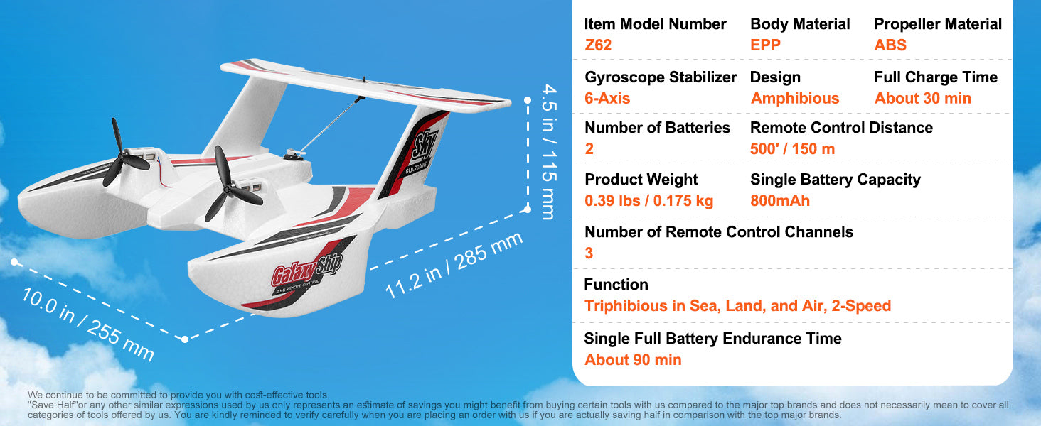 Aereo RC Anfibio 2,4 GHz 3CH Telecomandato per Principianti