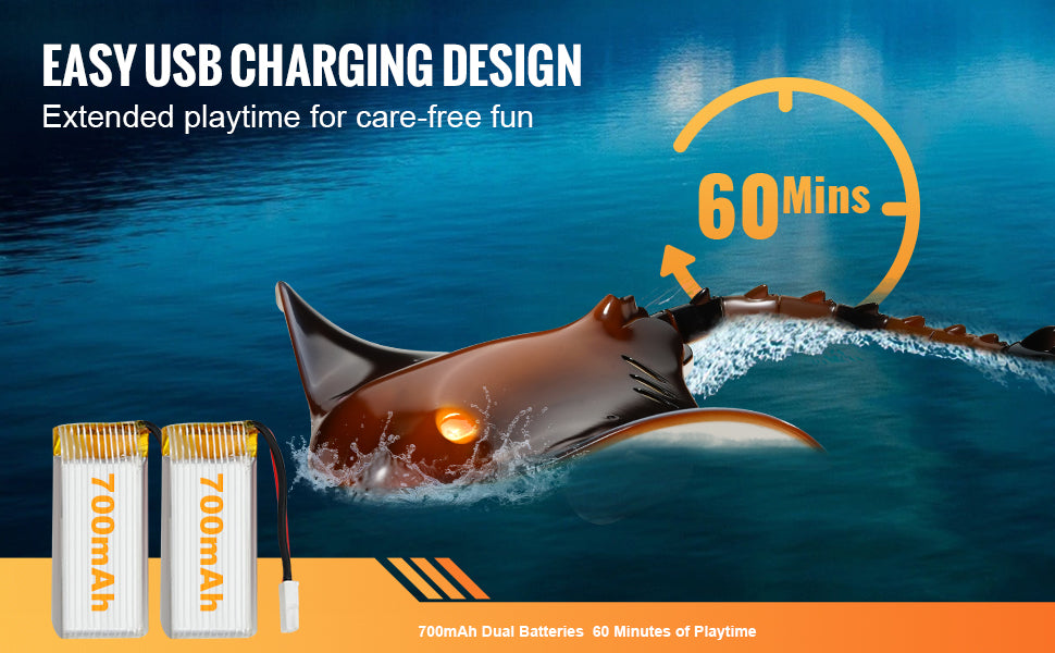 Jouet aquatique télécommandé RC Manta Ray avec double hélice