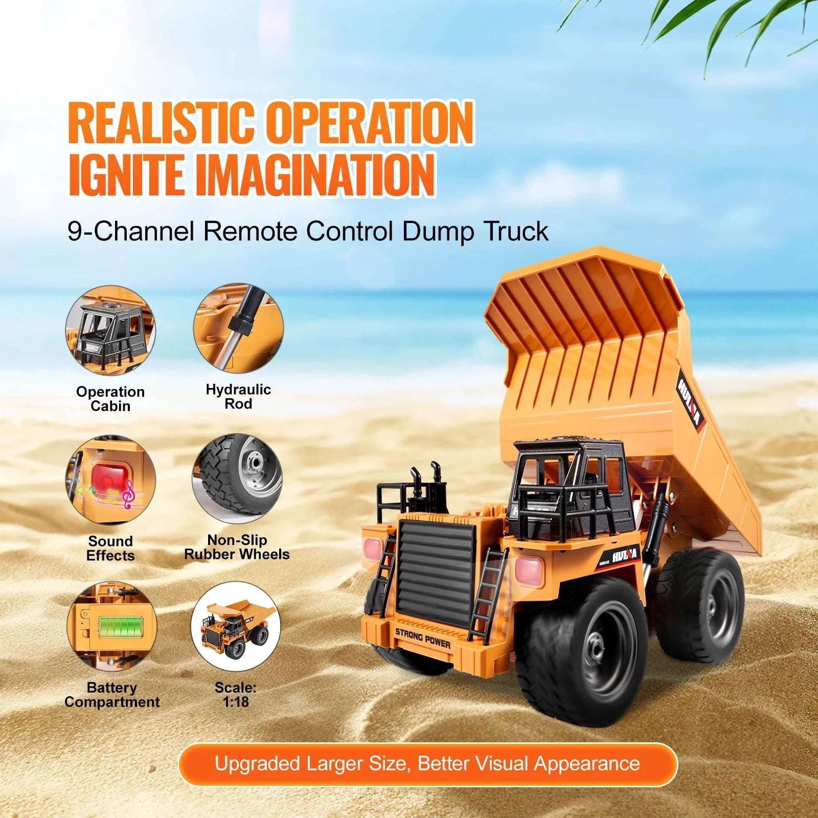 RC Dump Truck 9-Channel Remote Control Toy with 40-Min Playtime-black / CZECH REPUBLIC