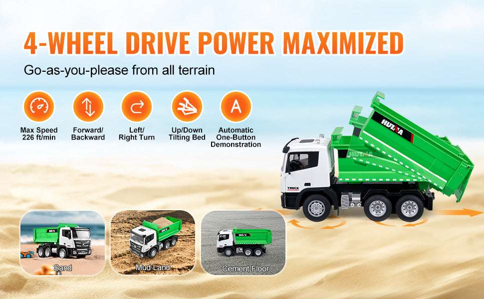 RC Dump Truck Toy 9-Channel Remote Control Construction Vehicle-Green / United States