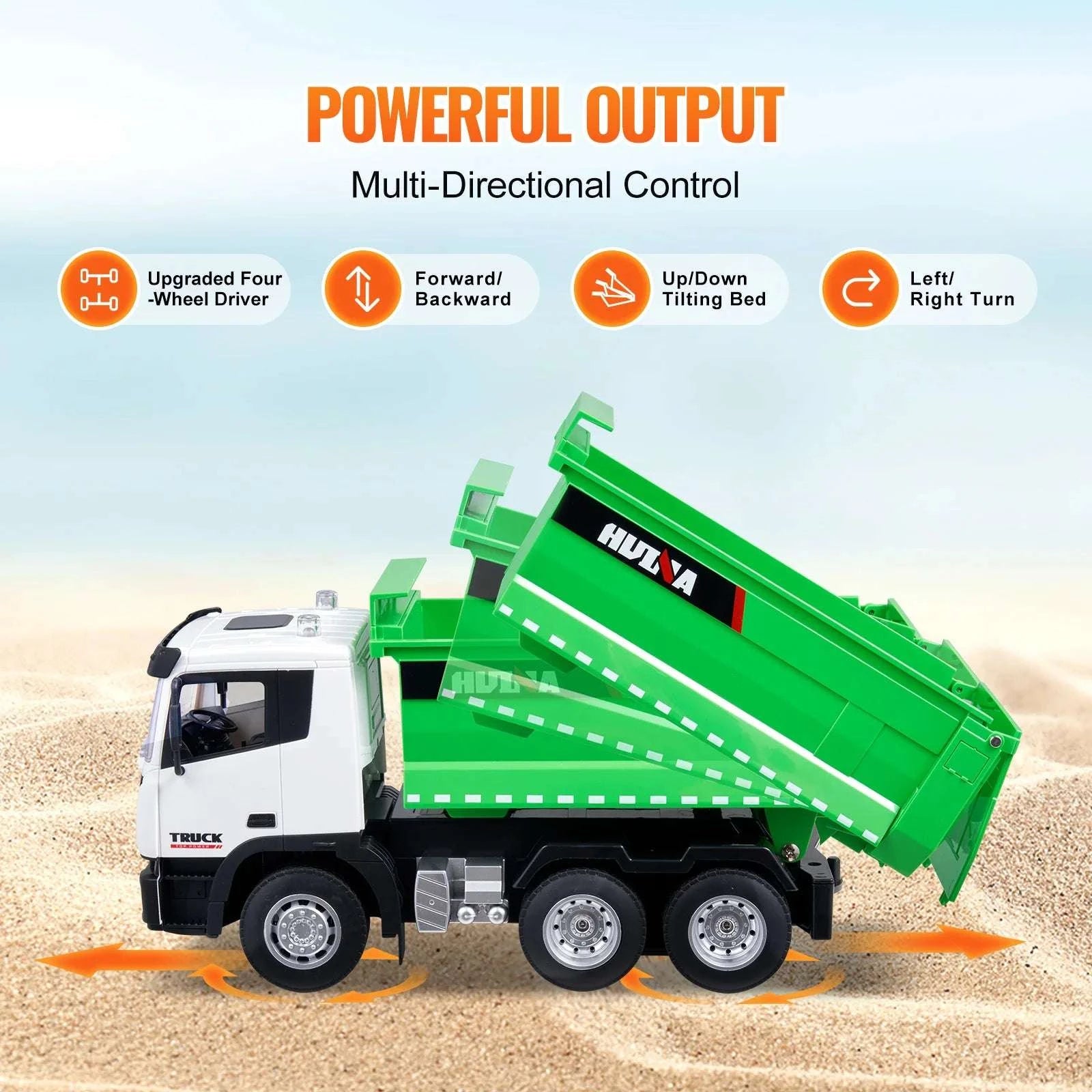 RC Dump Truck Toy 9-Channel Remote Control Construction Vehicle-Green / United States