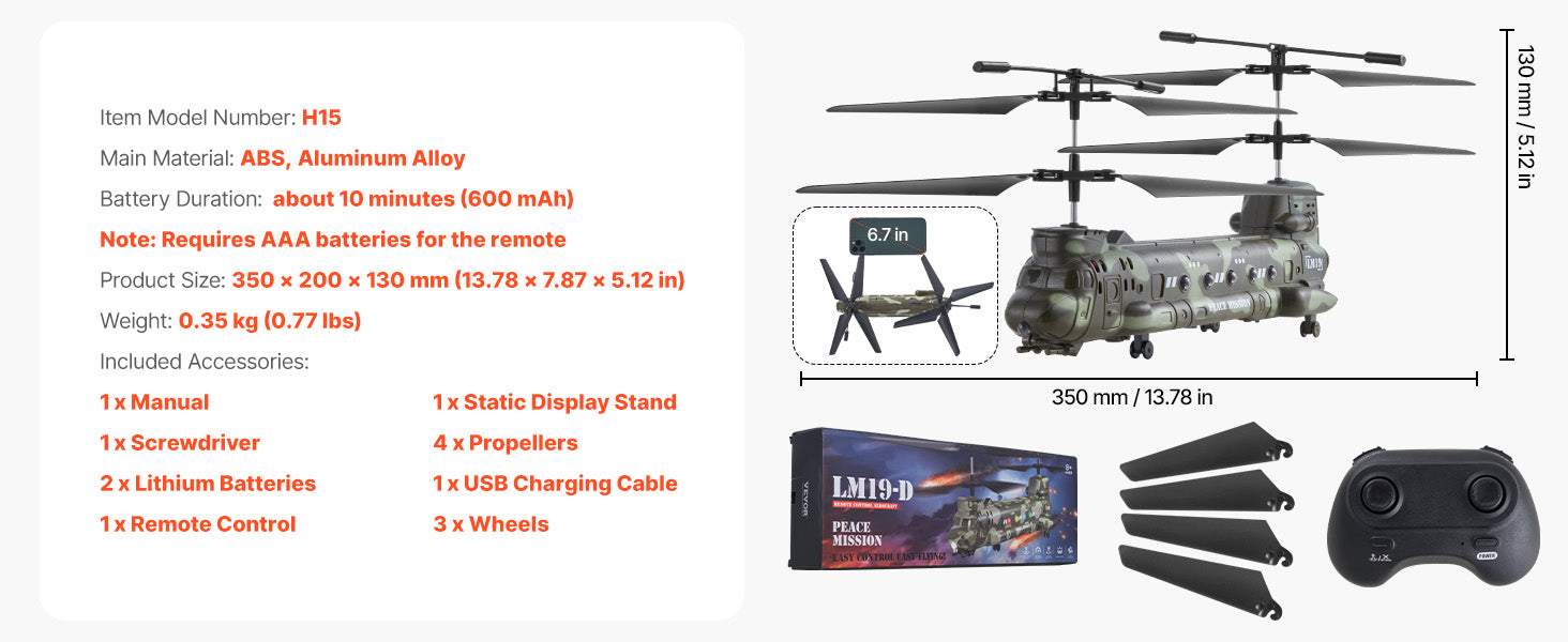 3,5-kanals RC-helikopter med LED-lys og nem betjening