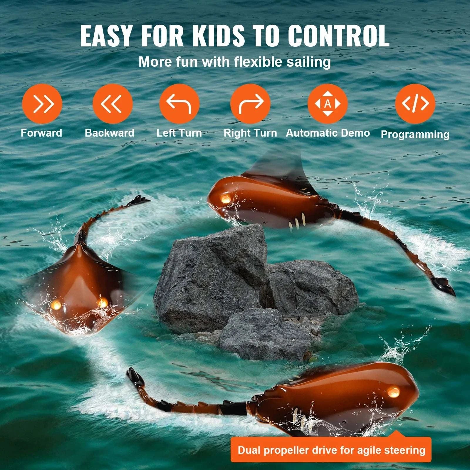 RC Manta Ray Remote Control Water Toy with Dual Propellers-Brown / CZECH REPUBLIC