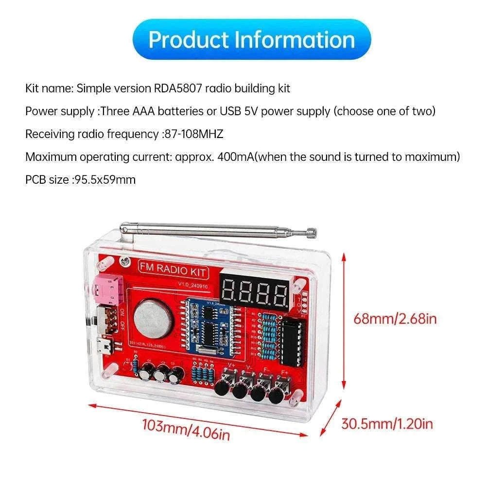 RDA5807 FM Radio DIY Soldering Kit for Hands-On Learning-