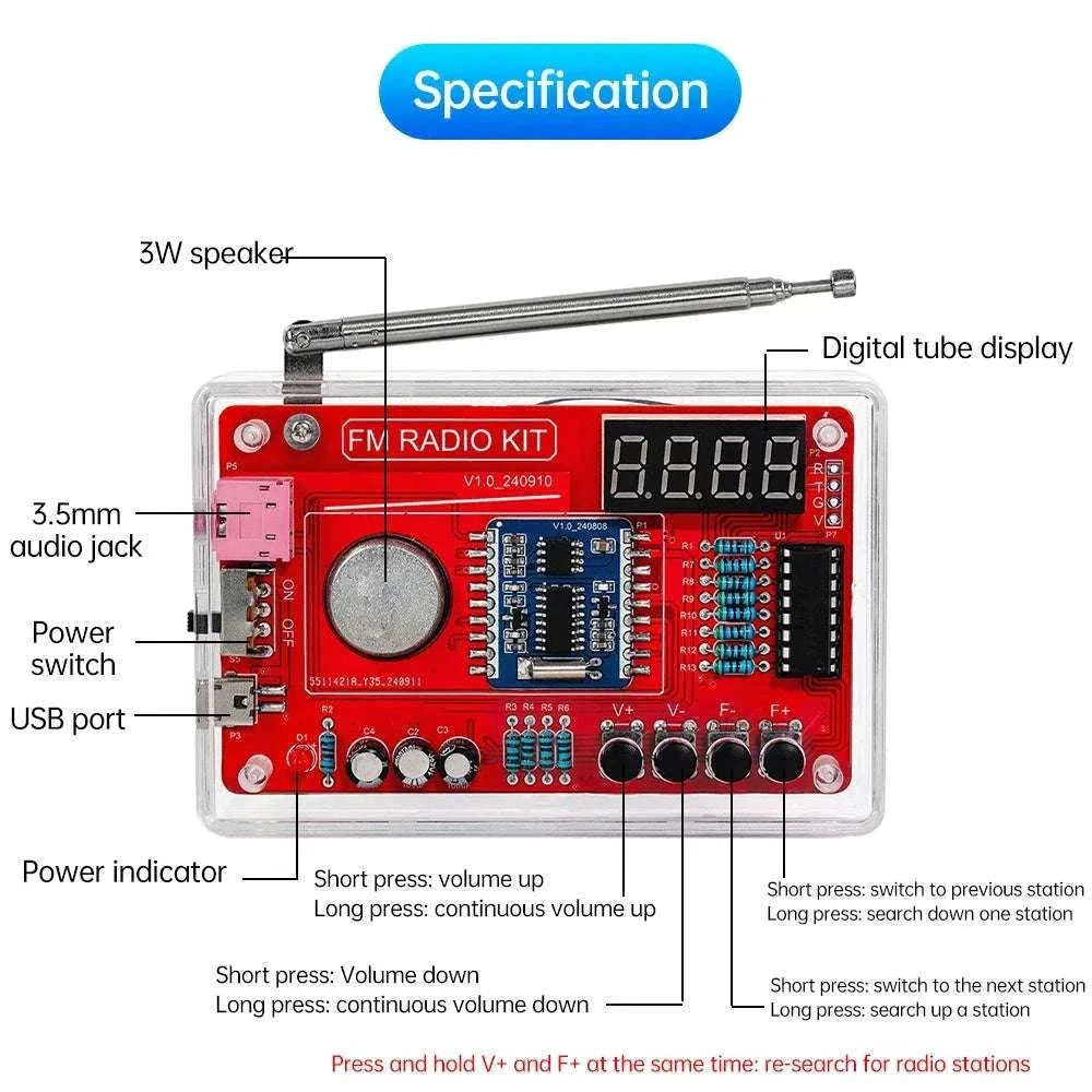 RDA5807 FM Radio DIY Soldering Kit for Hands-On Learning-With display No case