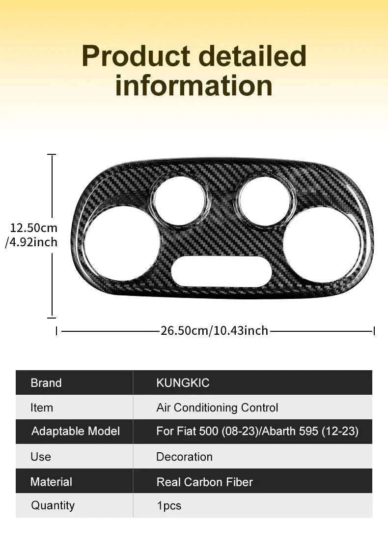 Real Carbon Fiber AC Climate Trim for Fiat 500 and Abarth 595-Black Carbon Fiber / Germany