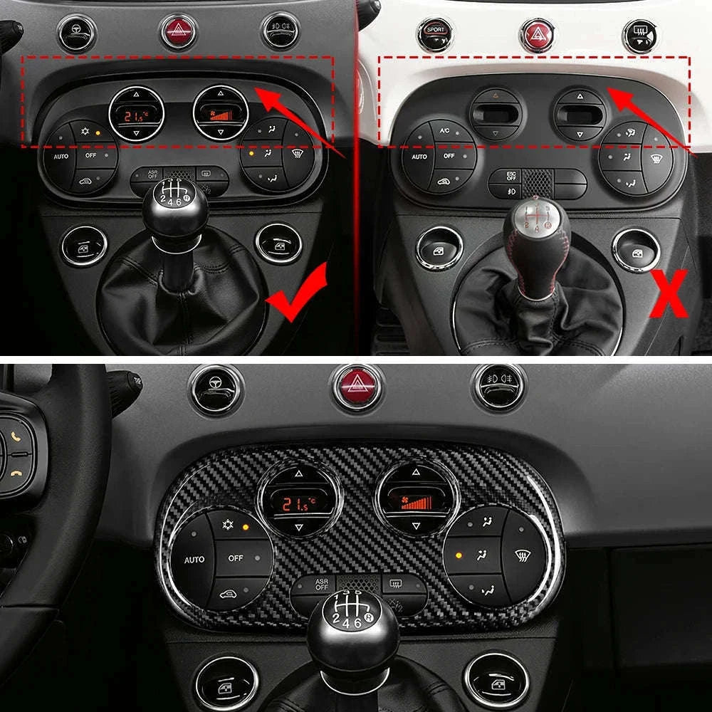 Real Carbon Fiber AC Climate Trim for Fiat 500 and Abarth 595-Black Carbon Fiber / Germany